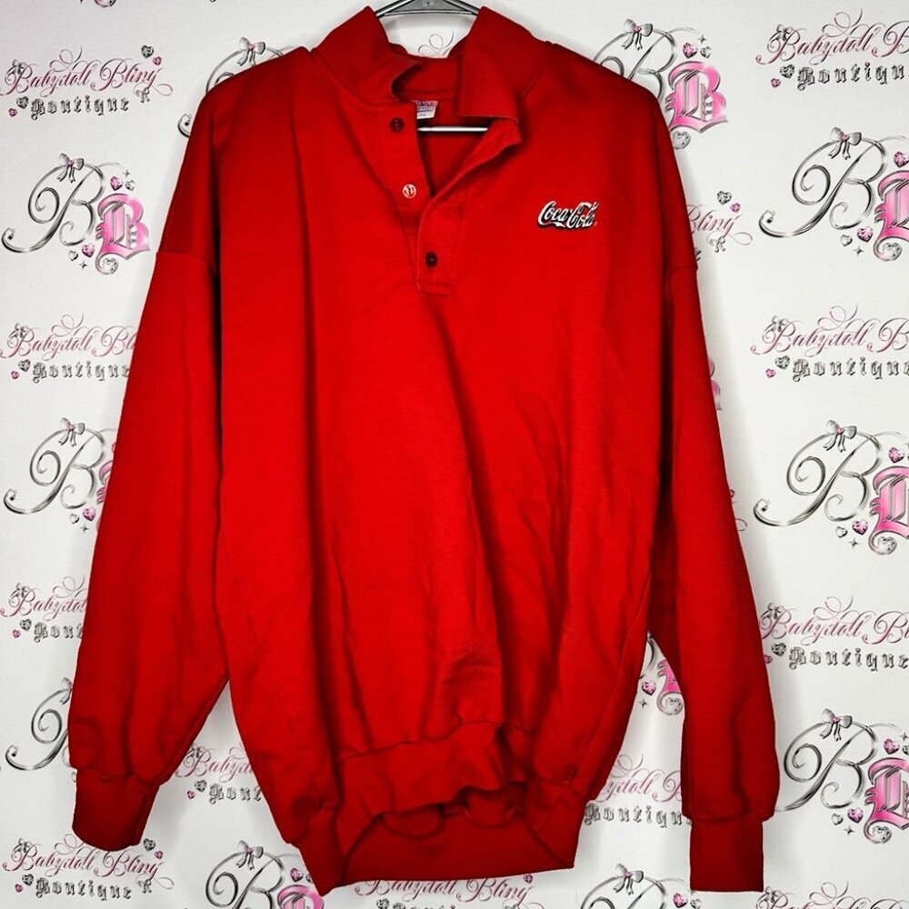 Jerico Coca Cola soft wear sweater red button up half pull over classic